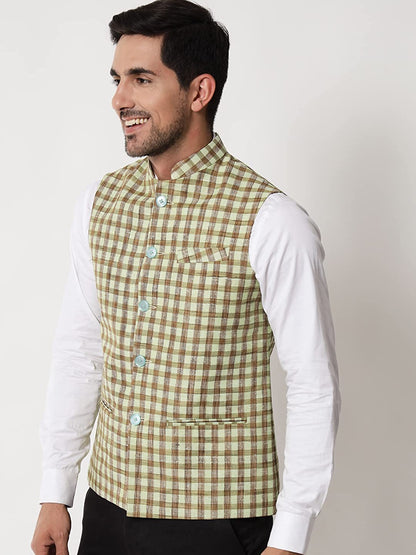 Vastraa Fusion Modi Jacket / Waistcoat - Chabila Block Check Patterns - South Cotton Jacket