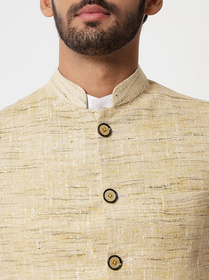 Vatsraa Fusion Modi Jacket Waistcoat Ghichha Khadi Cotton-Handloom Textured Print Nehru Jacket