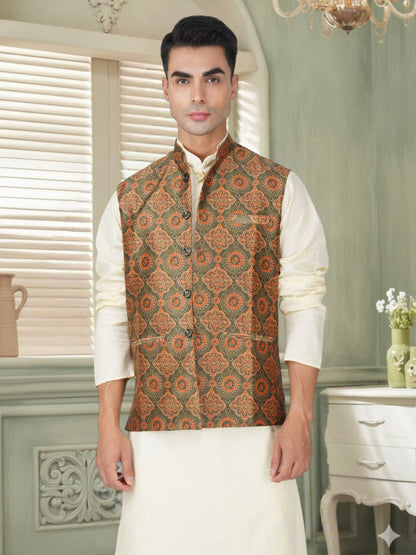 Men's Digital Printed - Mango Silk Nehru Jacket Ladies Modi Jacket / Waistcoat