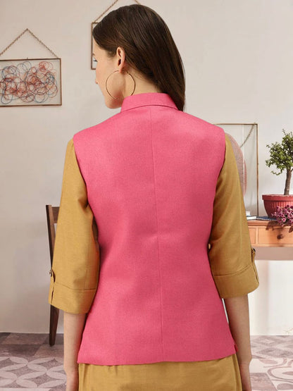 Vastraa Fusion Ladies Modi Jacket / Waistcoat - Plain Solid Colurs - Cotton Mix Nehru Jacket