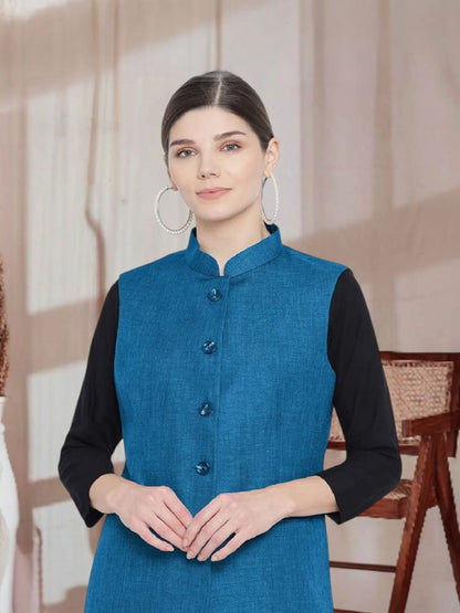 Vastraa Fusion Ladies Modi Jacket / Waistcoat - Plain Solid Colurs - Cotton Mix Nehru Jacket