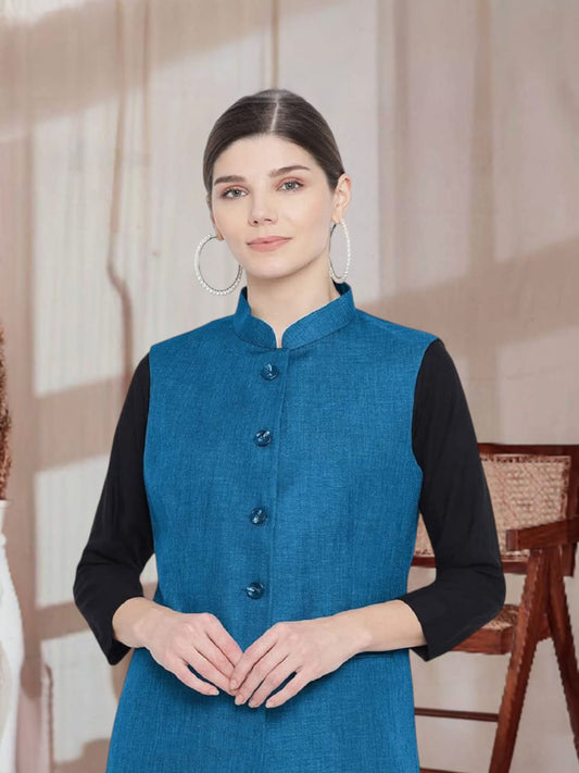 Vastraa Fusion Ladies Modi Jacket / Waistcoat - Plain Solid Colurs - Cotton Mix Nehru Jacket