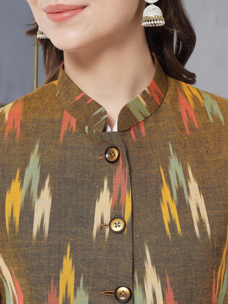 Vastraa Fusion Solid Indian Traditional Ethnic Waistcoat Festive Woolen Nehru Jacket for Women