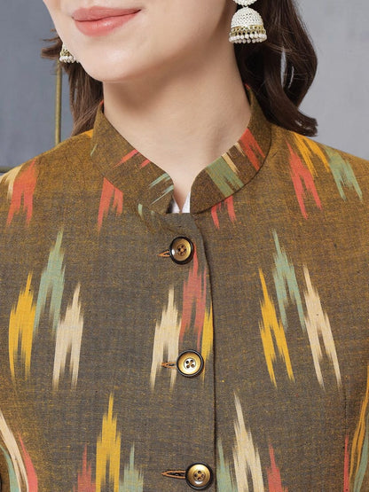 Vastraa Fusion Solid Indian Traditional Ethnic Waistcoat Festive Woolen Nehru Jacket for Women