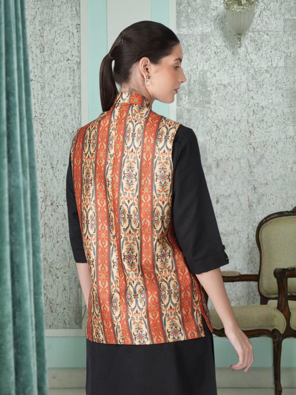 Digital Printed - Mango Silk Nehru Jacket Ladies Modi Jacket / Waistcoat