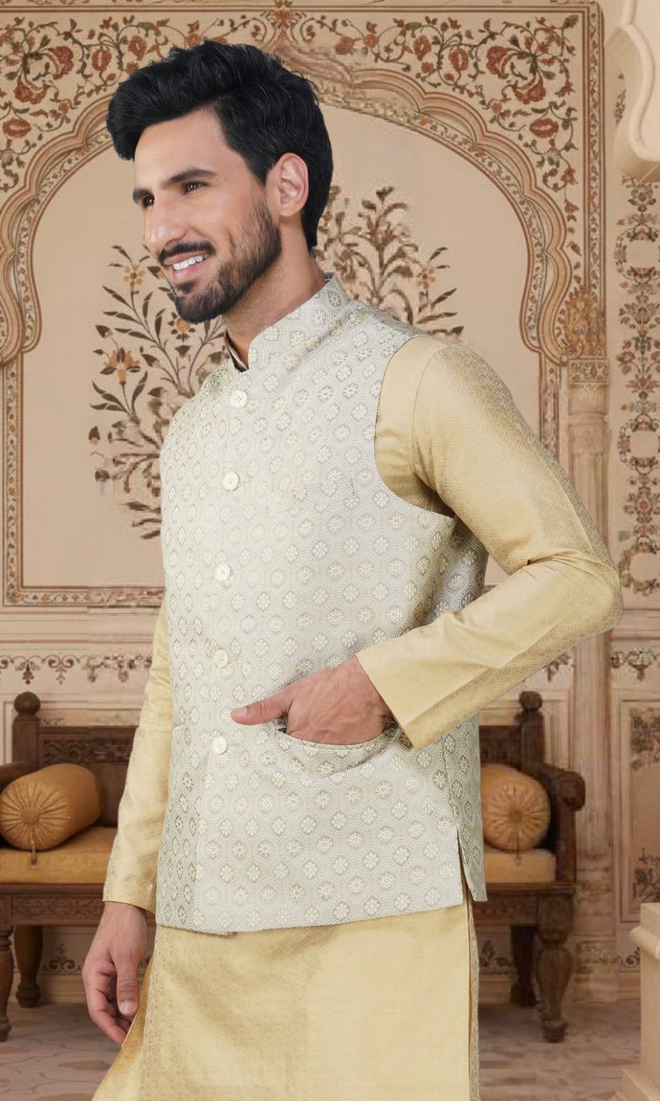 Men's Embroidery Silk Traditional Ethnic Nehru Jacket