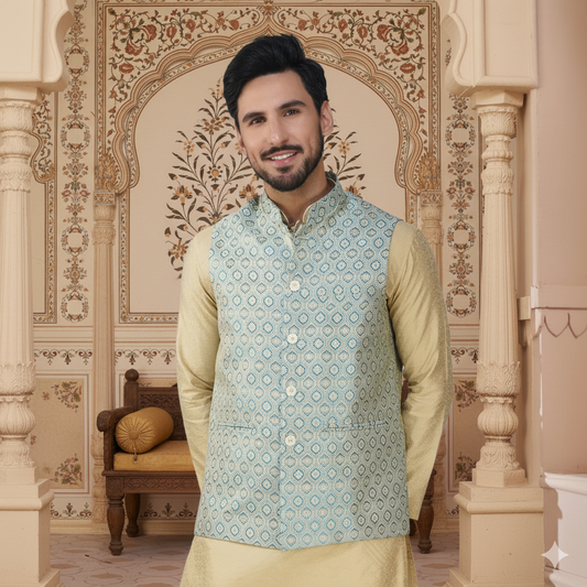Men's Embroidery Silk Traditional Ethnic Nehru Jacket